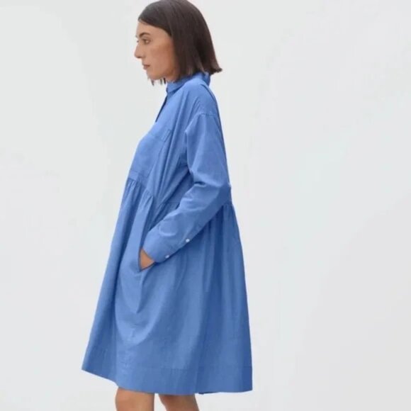 Everlane~ The Field Blue Opal Cotton Roomy Long Sleeve Shirt Dress in size XS - Picture 2 of 12